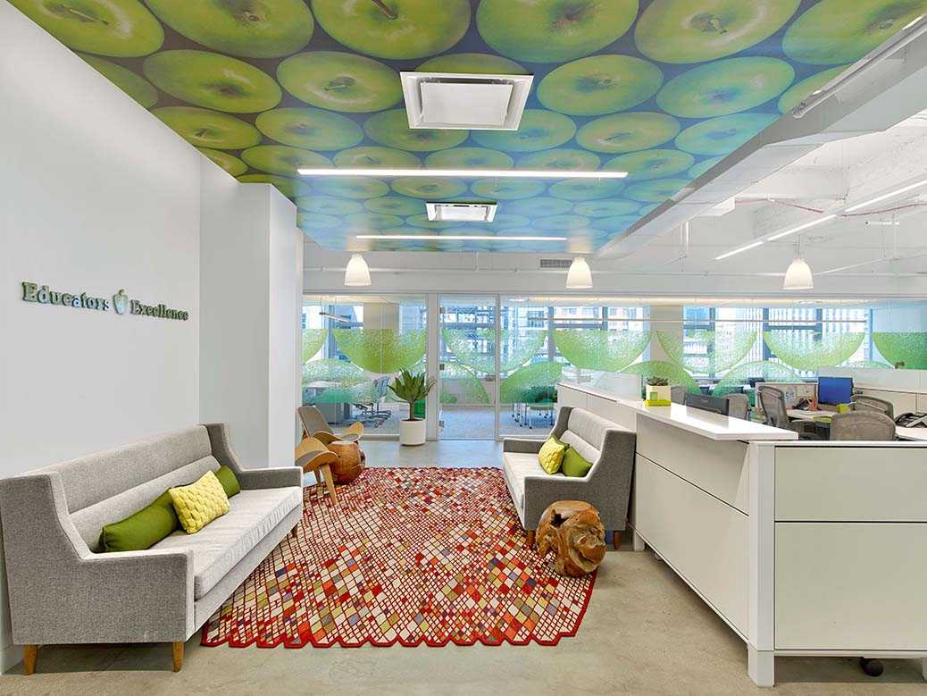 Green cheeky apple themed interior design for teacher's office