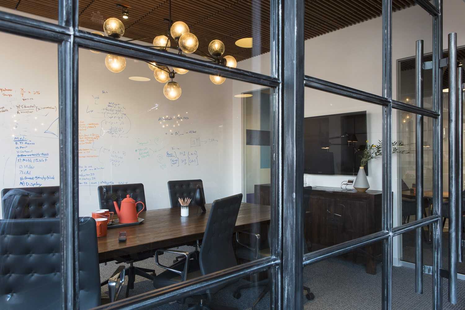 industrial conference room with steel windows