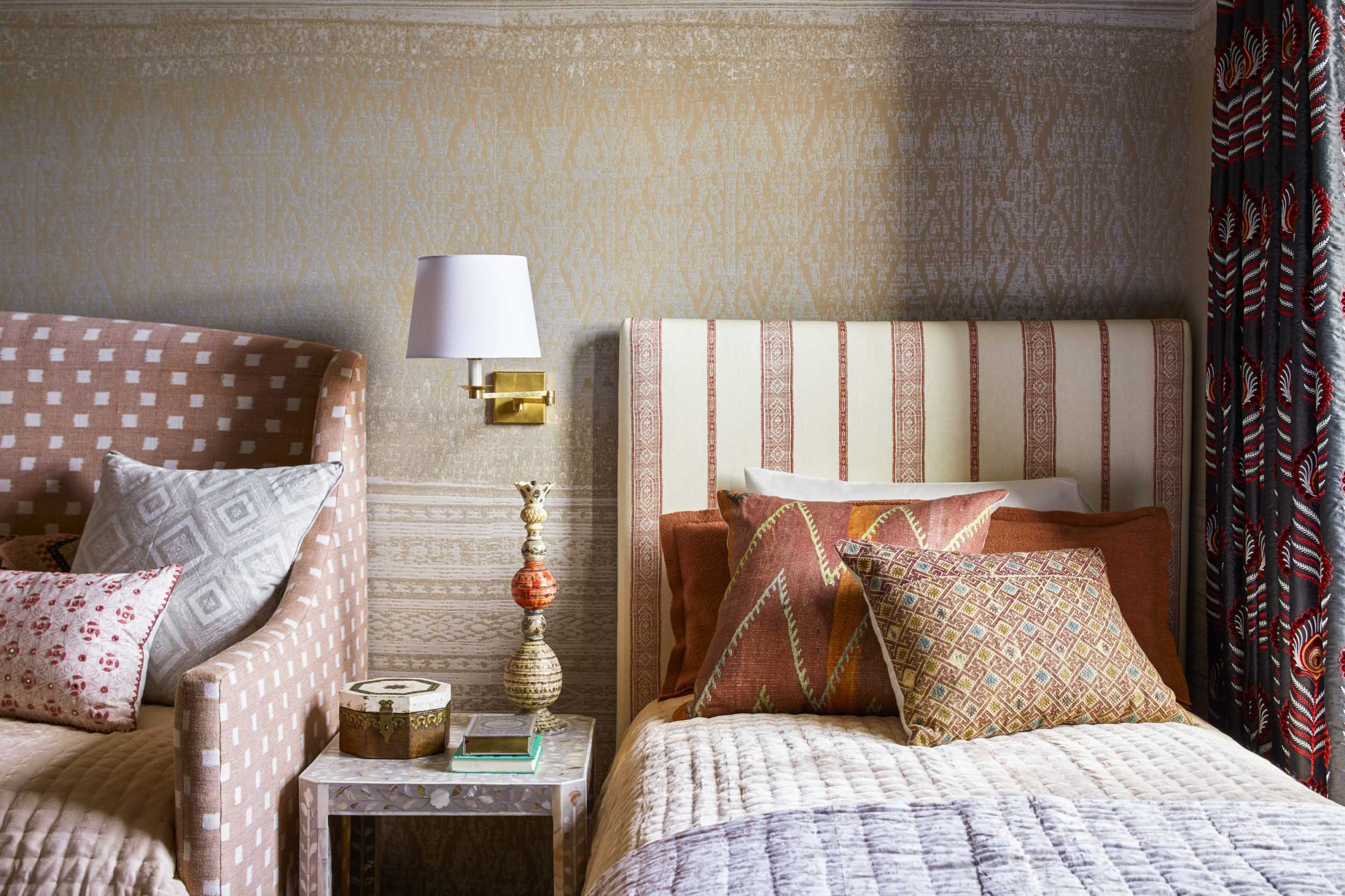 Cream, Orange, and Red Fall Inspired Bedroom Interior Design by Kati Curtis Design