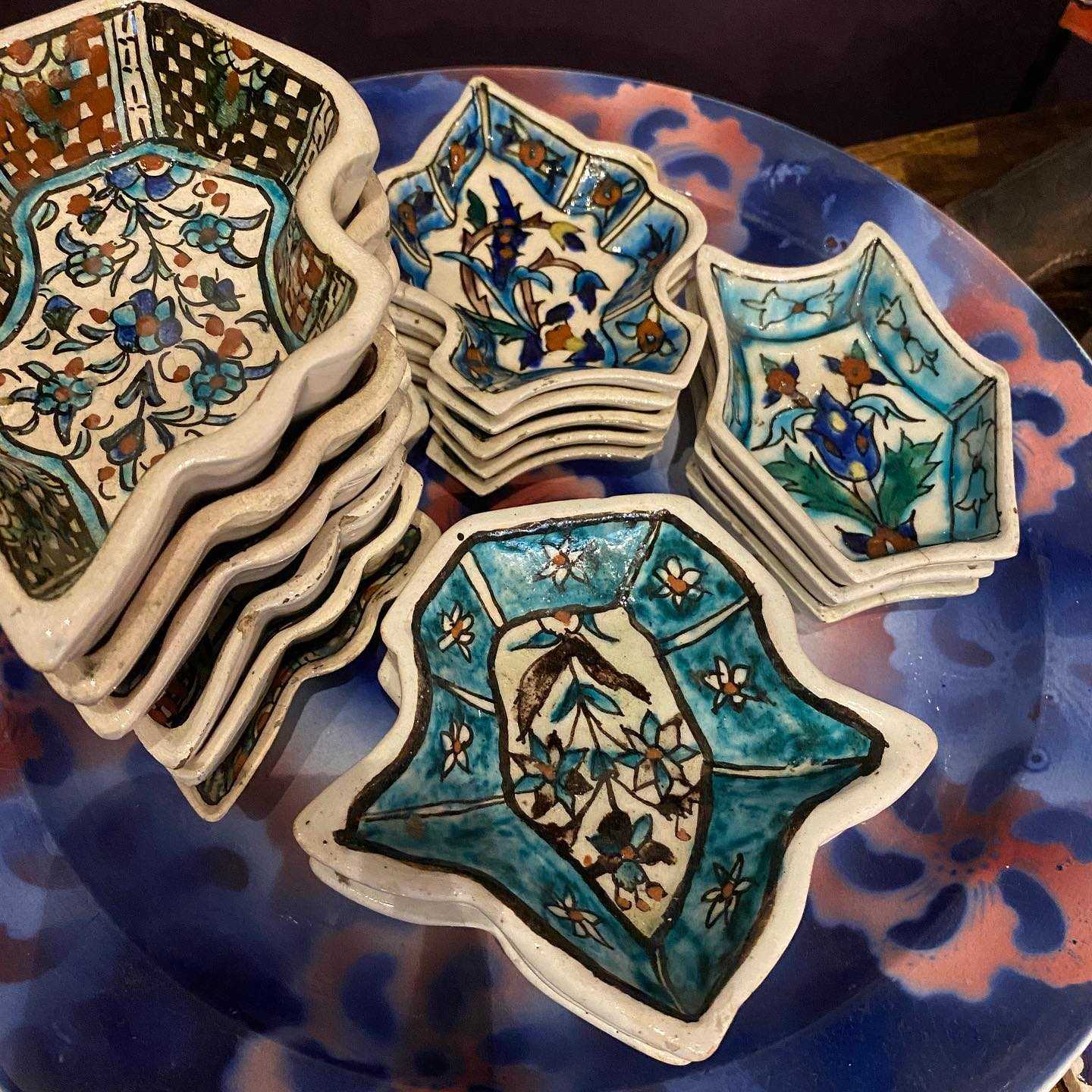 Hand painted serving pieces from Tamam