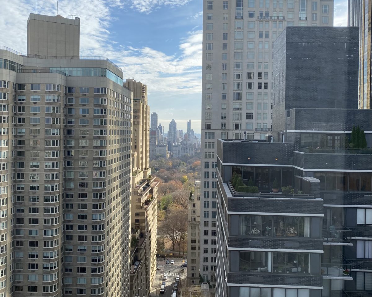 view from central park west apartment of central park and lincoln center