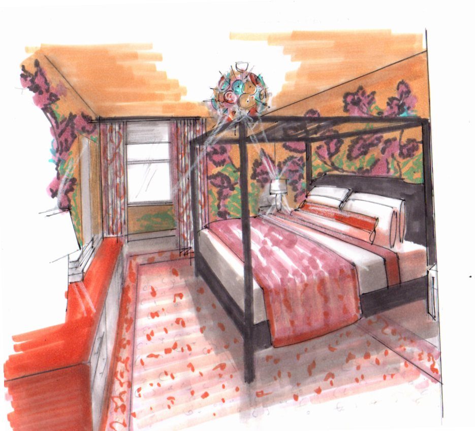 colorful bedroom interior design rendering